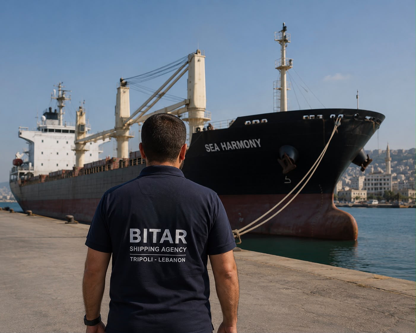 Bulk carrier Sea Harmony berthed at the Port of Tripoli