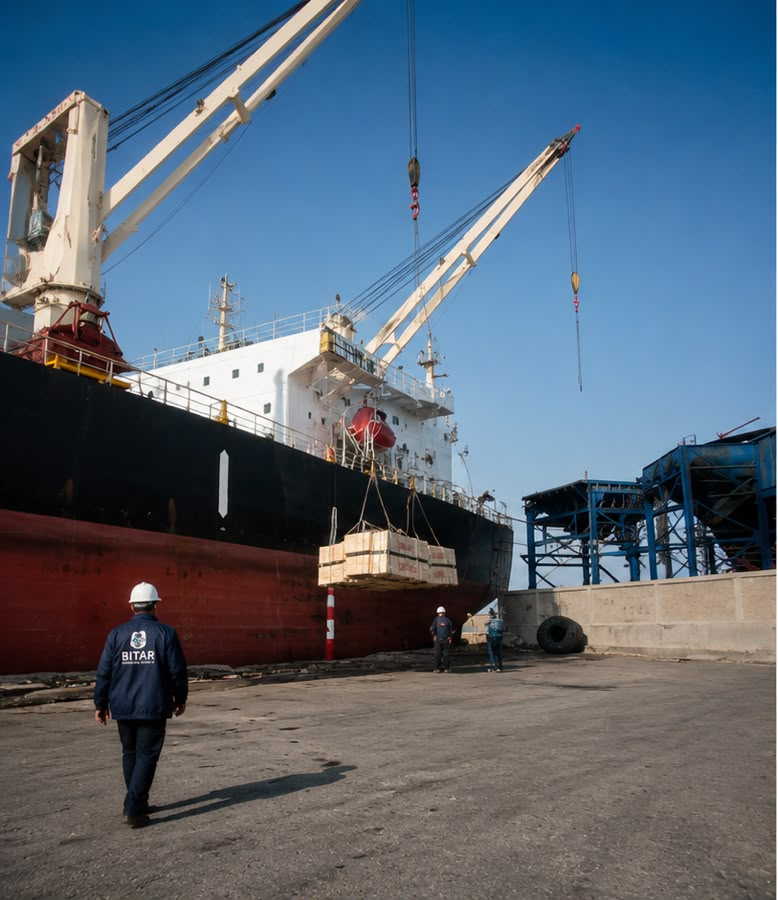 Cargo lifted aboard a vessel under ship's crane